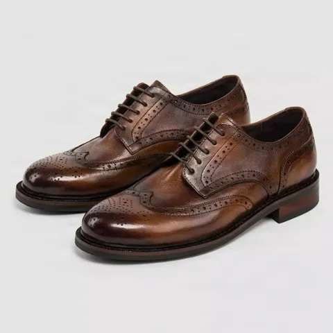 Brown leather brogue derby shoes