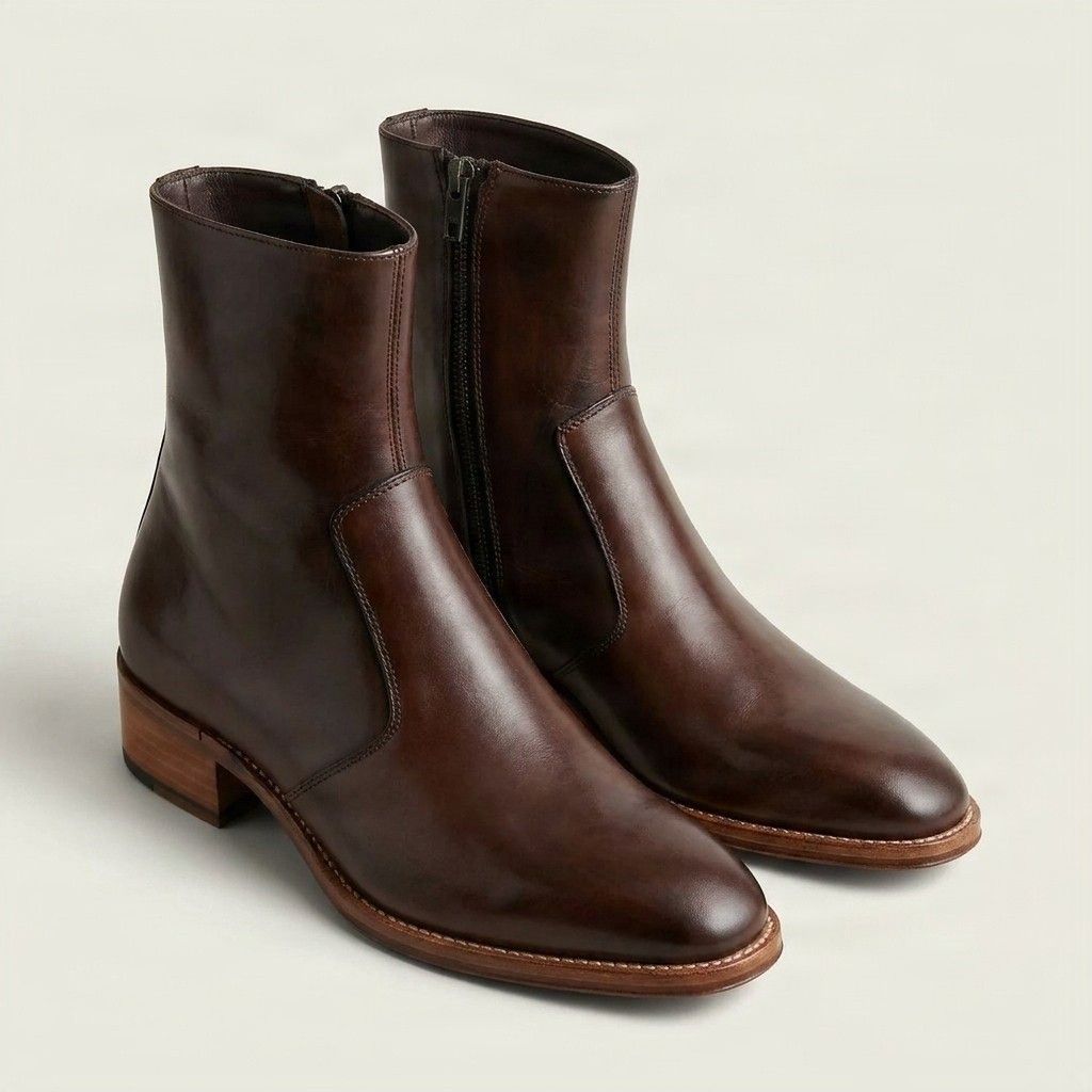 Brown leather ankle boots
