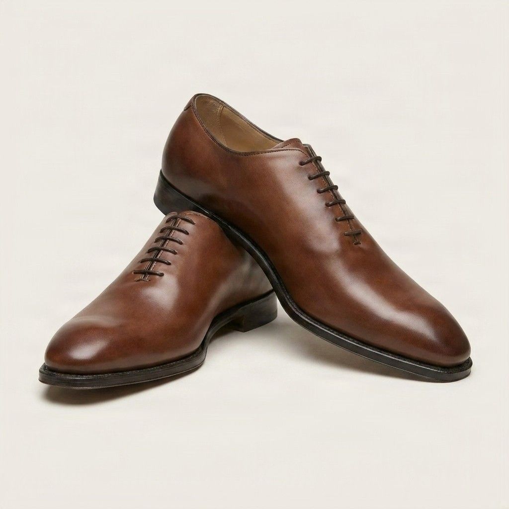 Brown leather oxford shoes plain