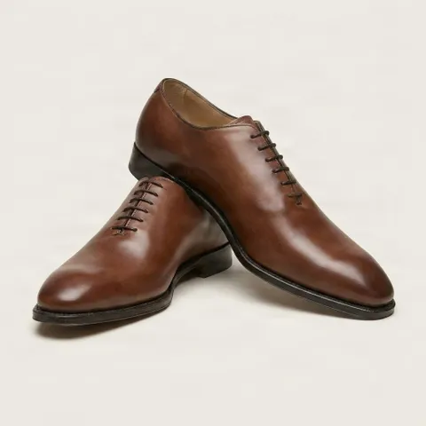 Brown leather oxford shoes plain