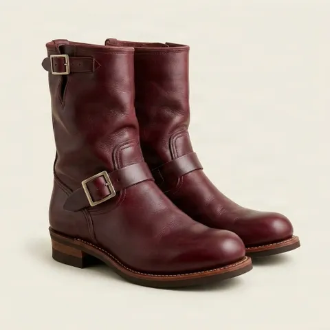 Burgundy leather engineer boots
