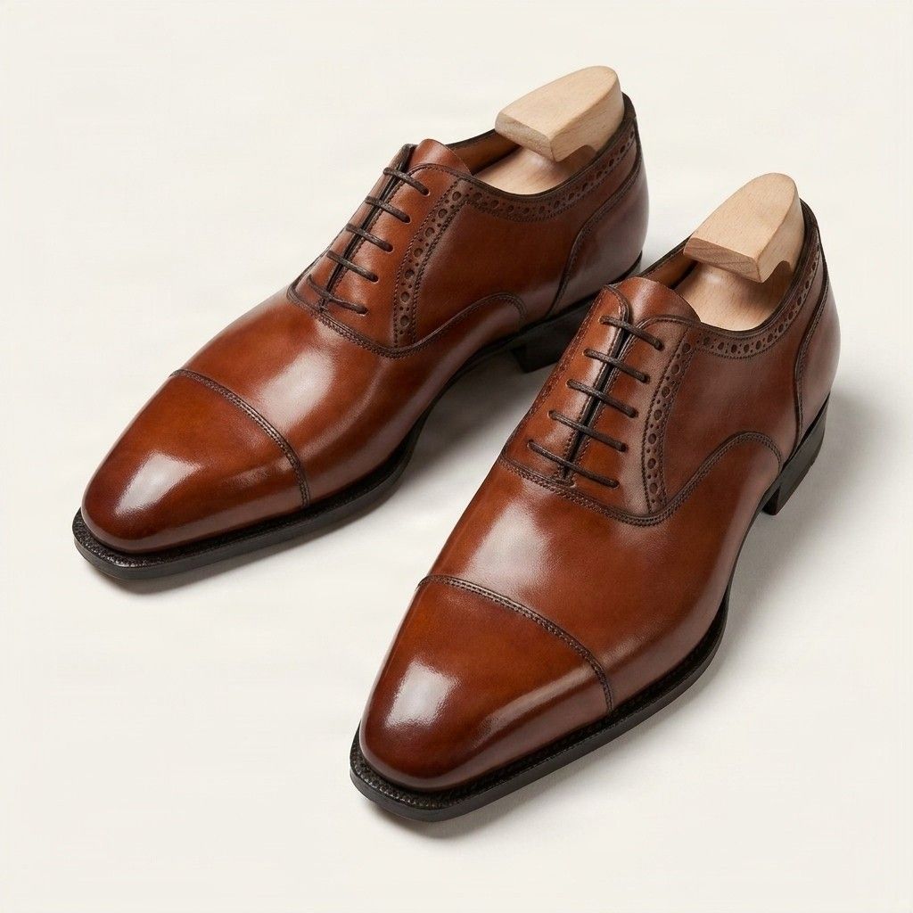 Brown leather cap toe brogues straight