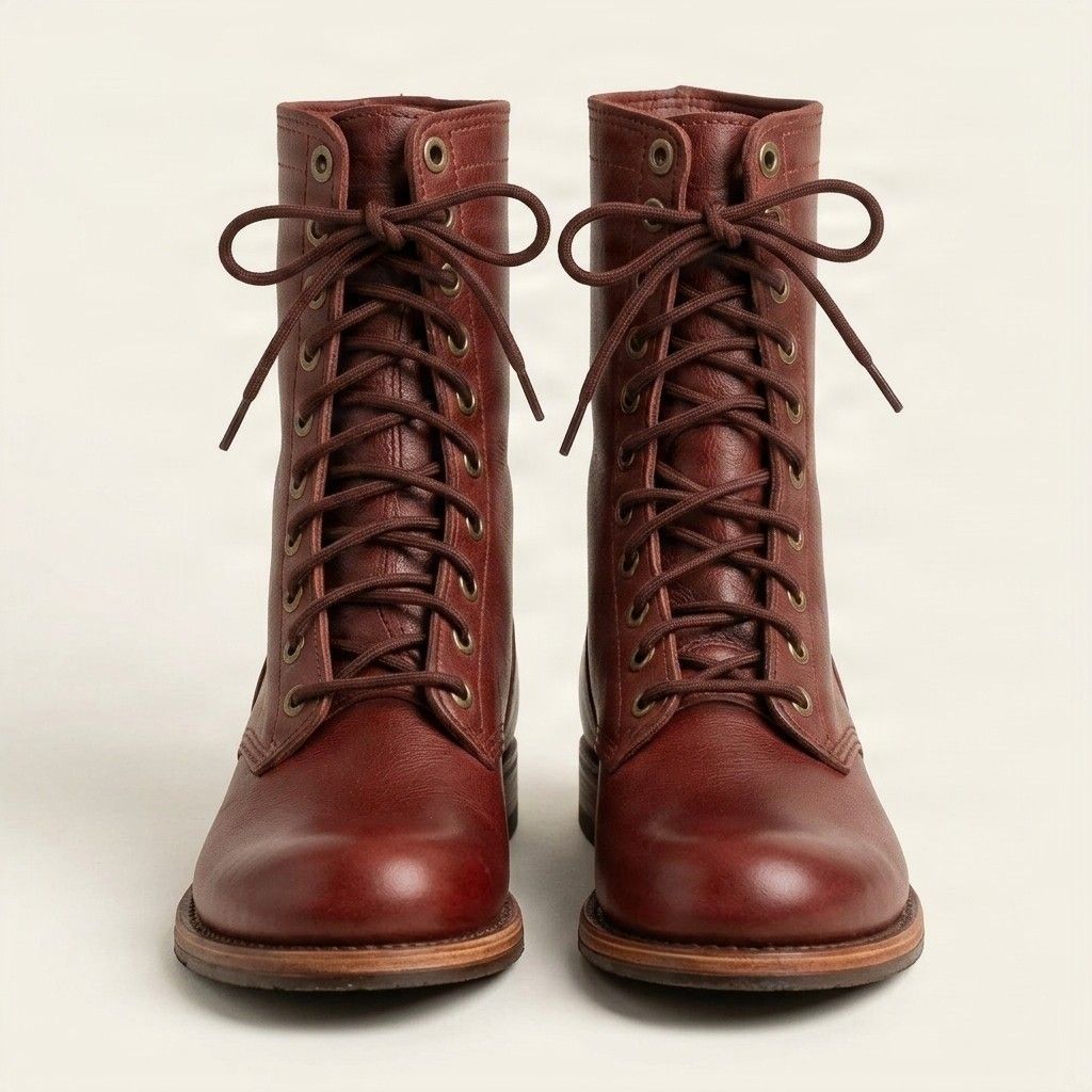 Burgundy leather combat boots