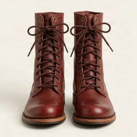 Burgundy leather combat boots