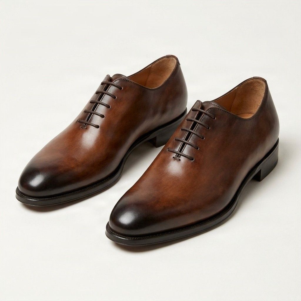 Brown leather oxford shoes plain toe