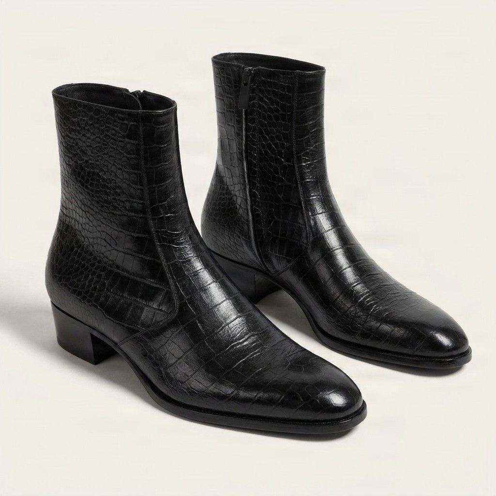 Black crocodile ankle boots pointed toe