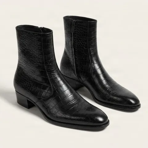 Black crocodile ankle boots pointed toe