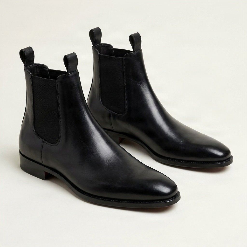 Black leather chelsea boots pointed toe