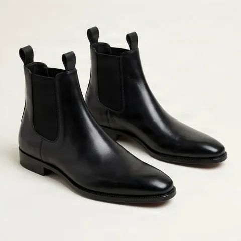 Black leather chelsea boots pointed toe