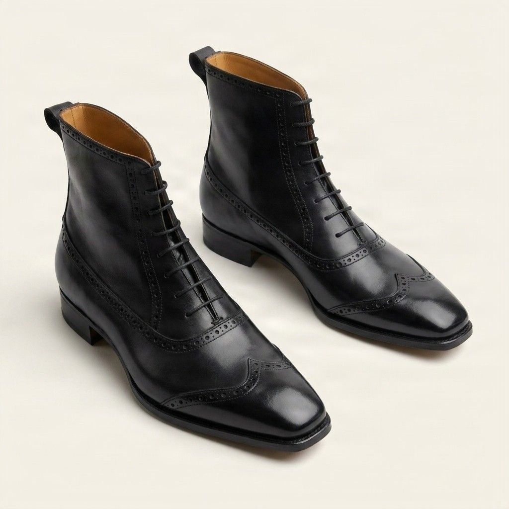 Black leather dress boots wingtip