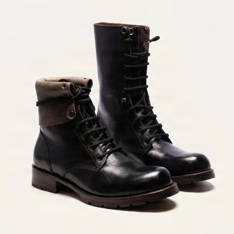 Black leather military combat boots