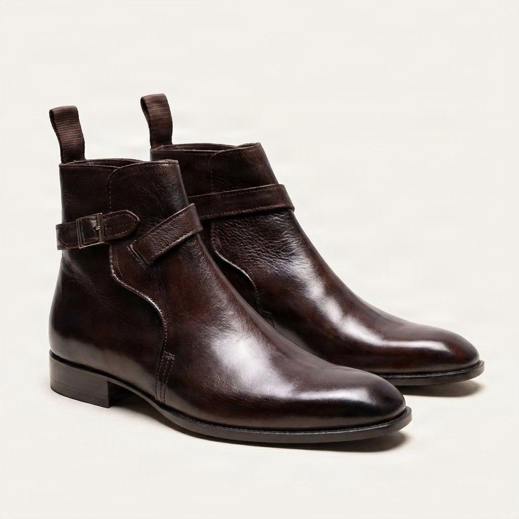 Brown leather jodhpur boots buckle side