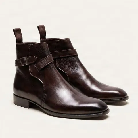 Brown leather jodhpur boots buckle side