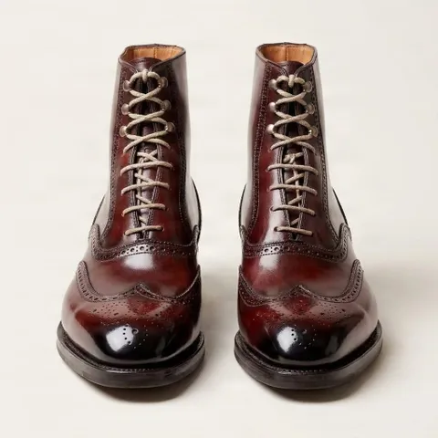 Burgundy leather ankle boots wingtip