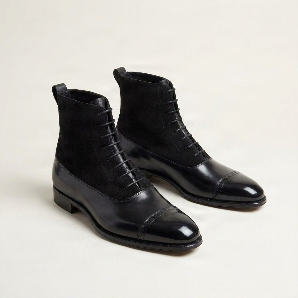 Black suede ankle boots cap toe