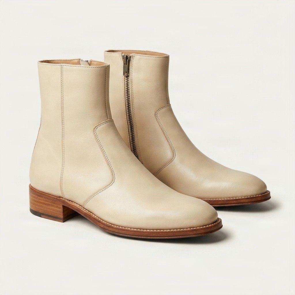 Cream leather ankle boots