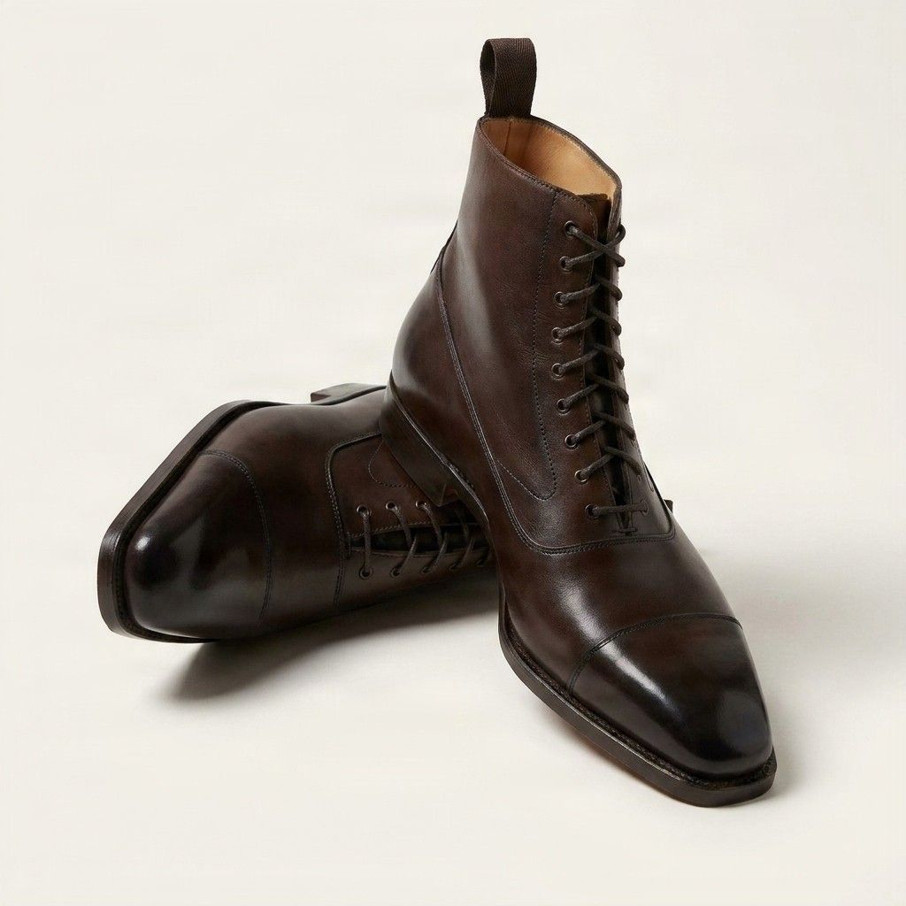 Brown leather dress boots pull tab