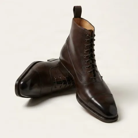 Brown leather dress boots pull tab