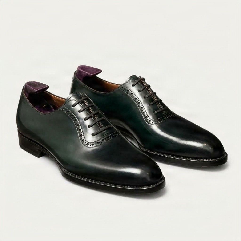 Green leather brogues