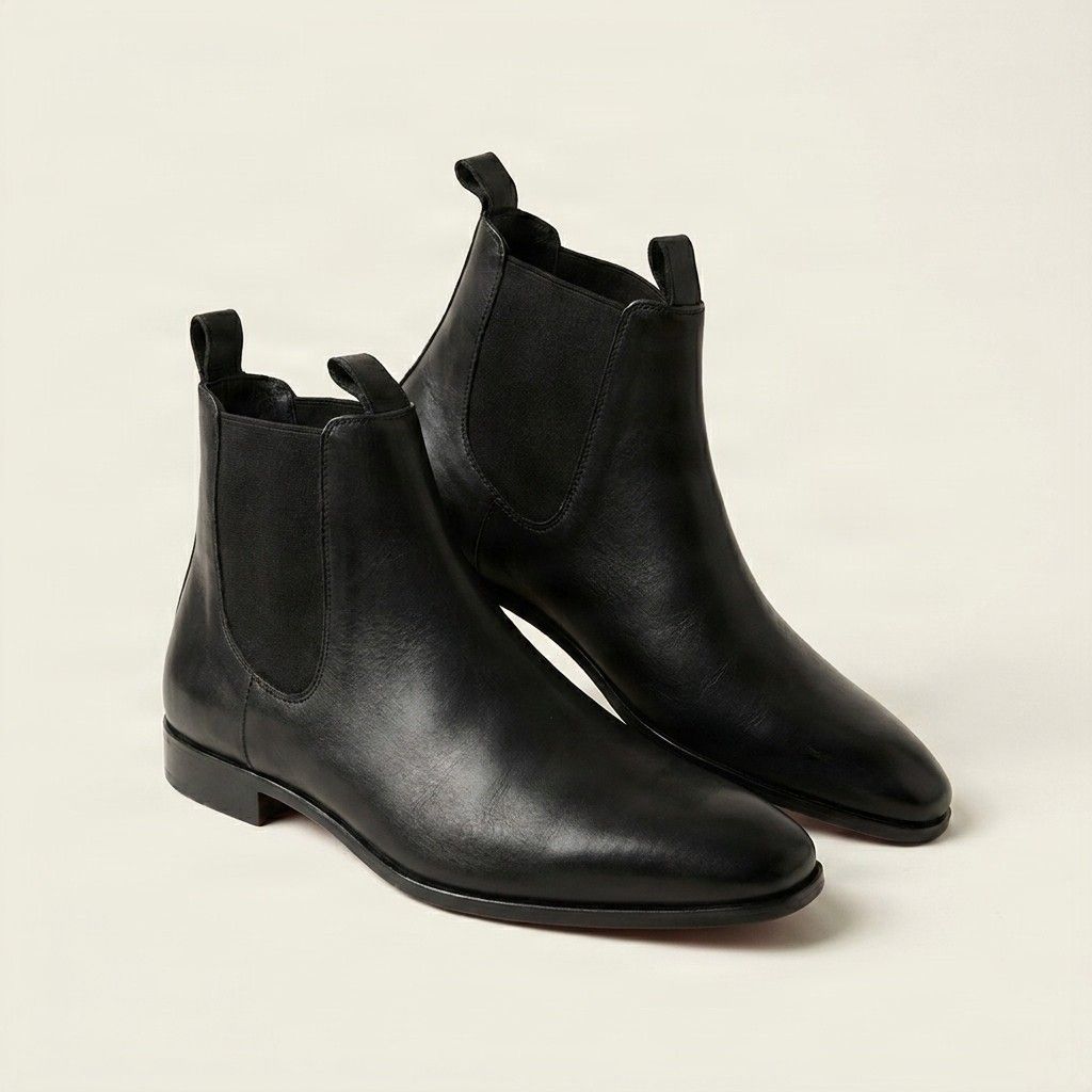 Black leather chelsea boots red