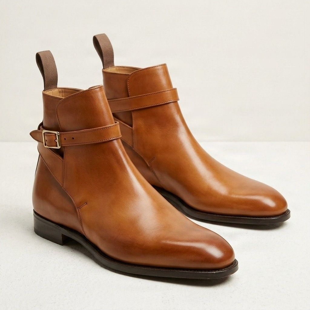 Cognac leather jodhpur boots pull tab