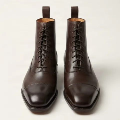 Brown leather dress boots cap toe