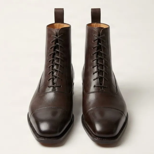 Brown leather dress boots cap toe