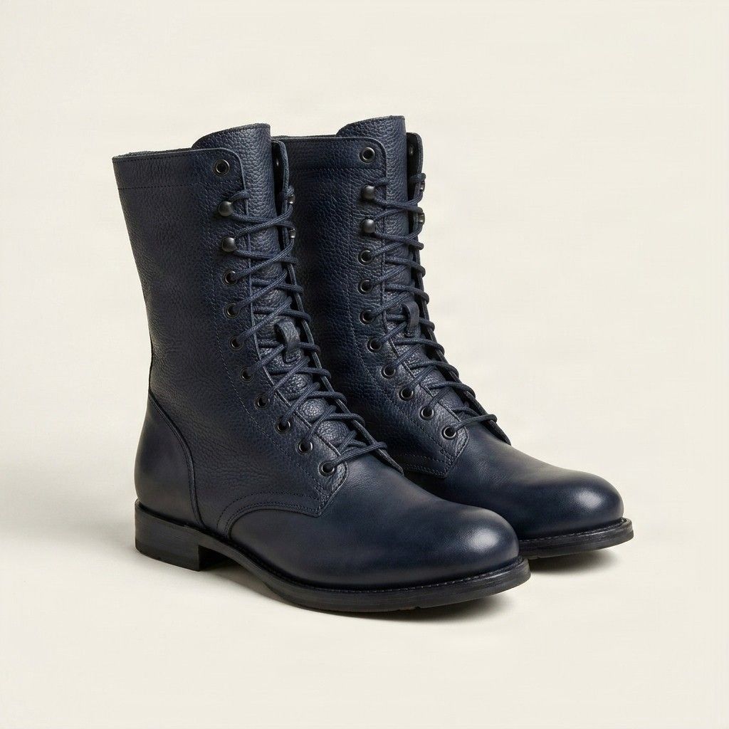 Navy leather combat boots