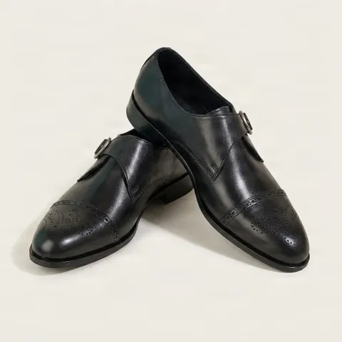 Black leather monk strap shoes