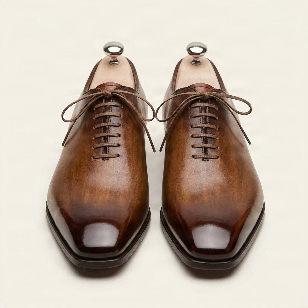Brown leather wholecut oxfords