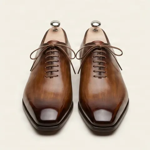 Brown leather wholecut oxfords