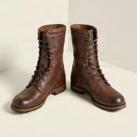 Brown leather combat boots