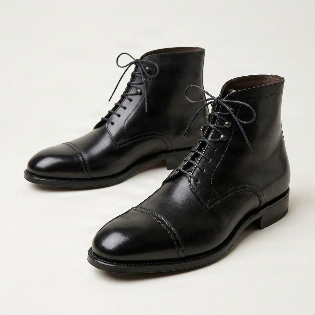 Black leather dress boots cap toe lace