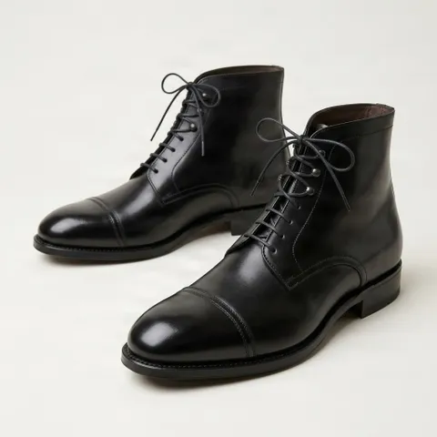 Black leather dress boots cap toe lace