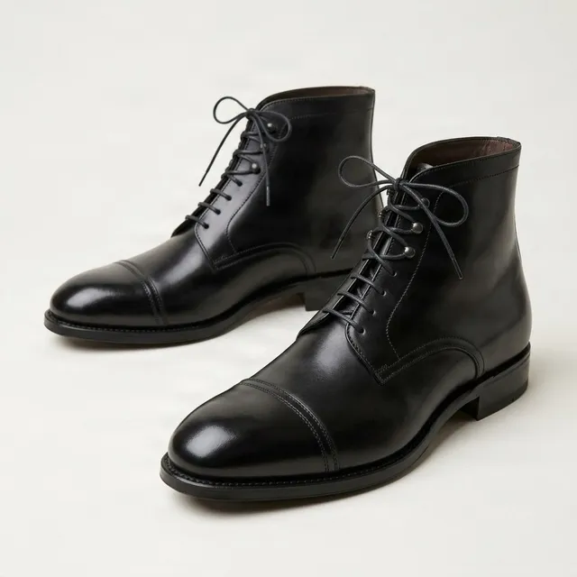 Black leather dress boots cap toe lace