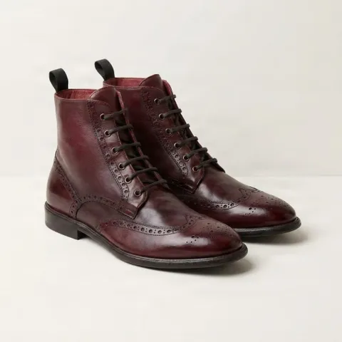 Burgundy leather lace up dress boots brogues