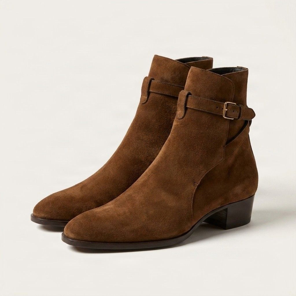 Brown suede jodhpur boots pointed toe