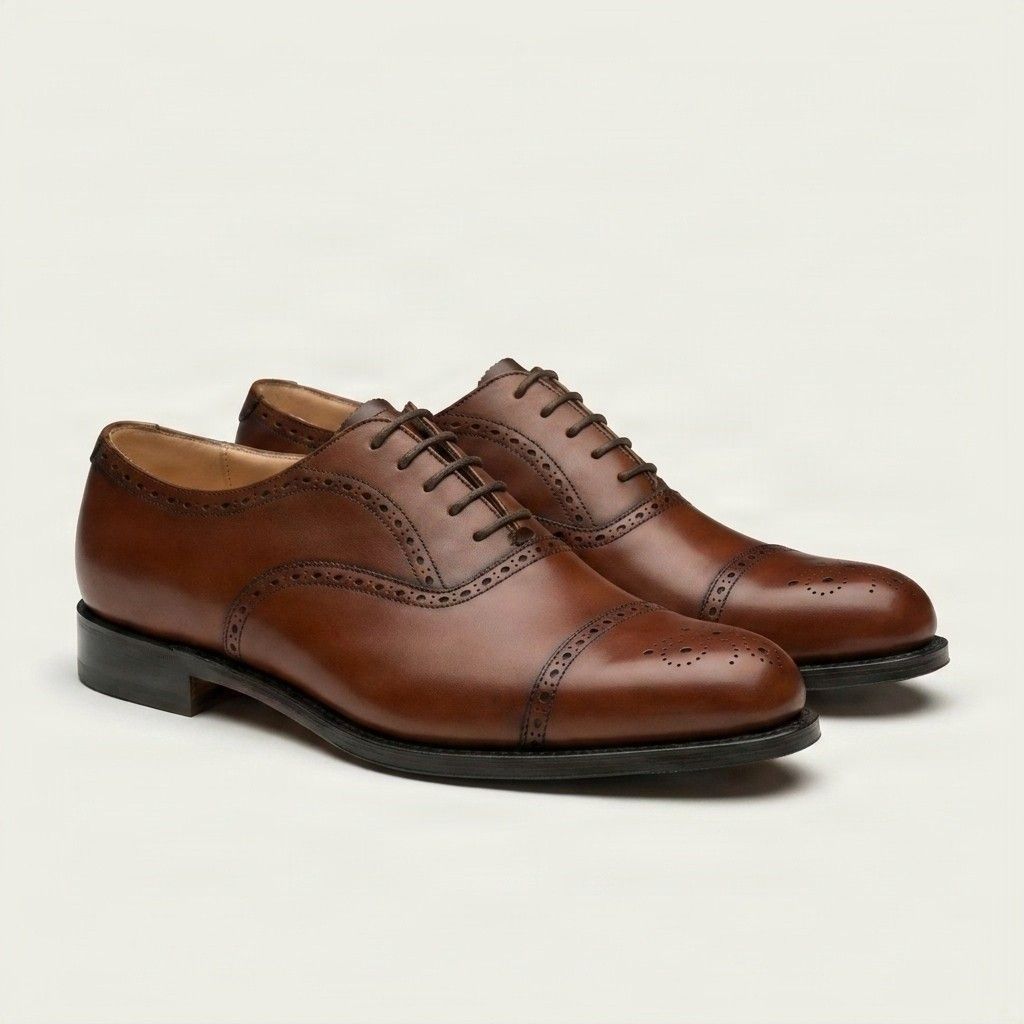 Brown leather cap toe brogues full