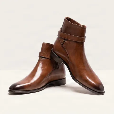 Brown leather jodhpur boots buckle ankle