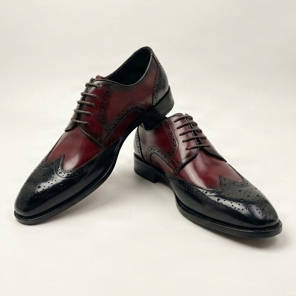 Burgundy and black leather brogues