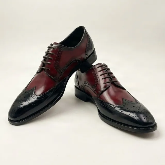 Burgundy and black leather brogues