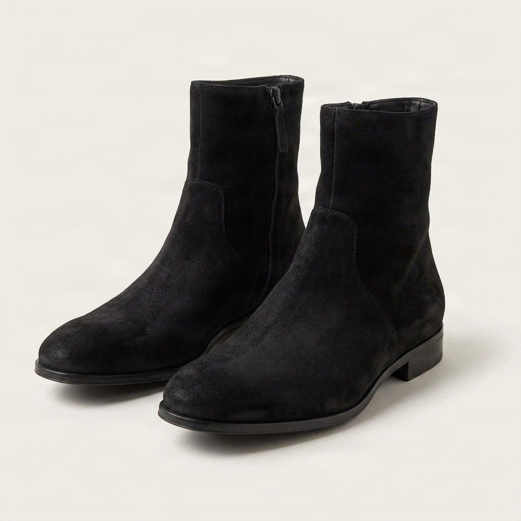 Black suede ankle boots side zip