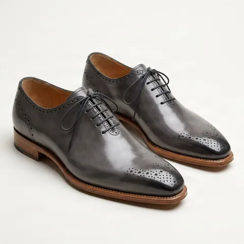 Grey leather brogues pointed toe