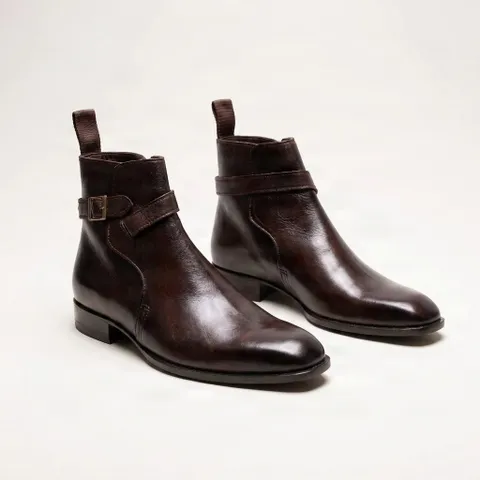 Burgundy leather jodhpur pointed toe boots
