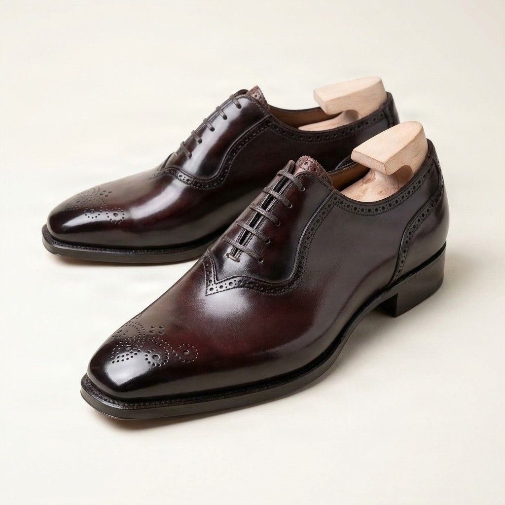Burgundy leather wingtip brogues square toe