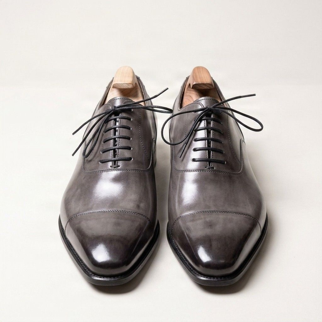 Grey leather oxford shoes