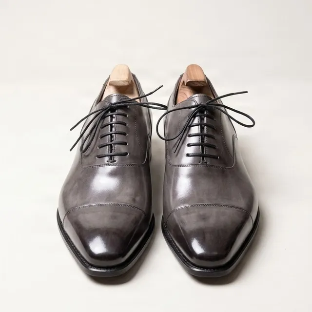 Grey leather oxford shoes