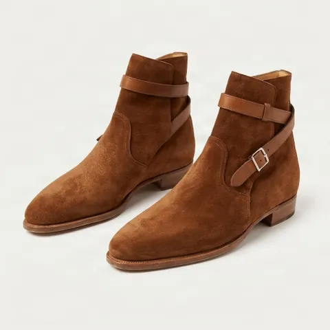 Brown suede jodhpur boots buckle