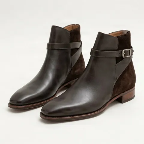 Brown suede jodhpur boots buckle heel