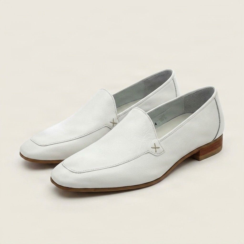 White leather venetian loafers square toe